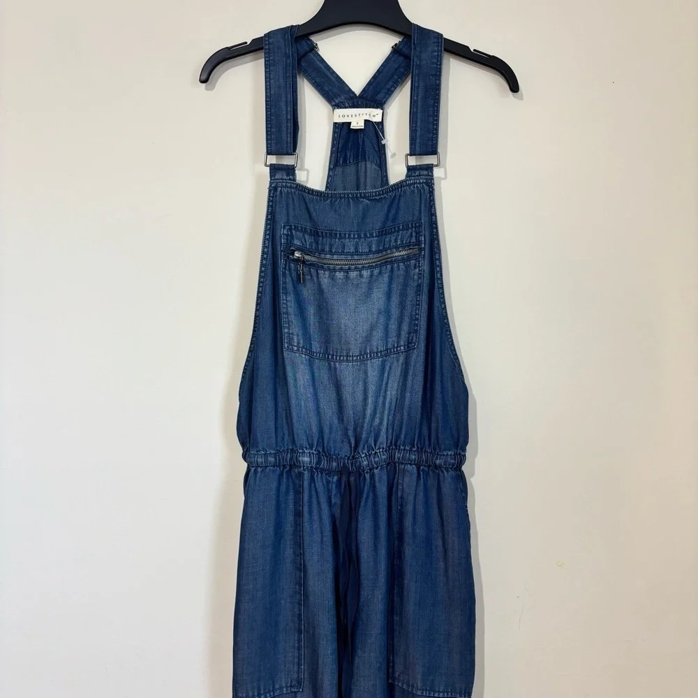 Love Stitch Women's S Preppy Baggy Chambray oversized slouchy Jumpsuit Overalls